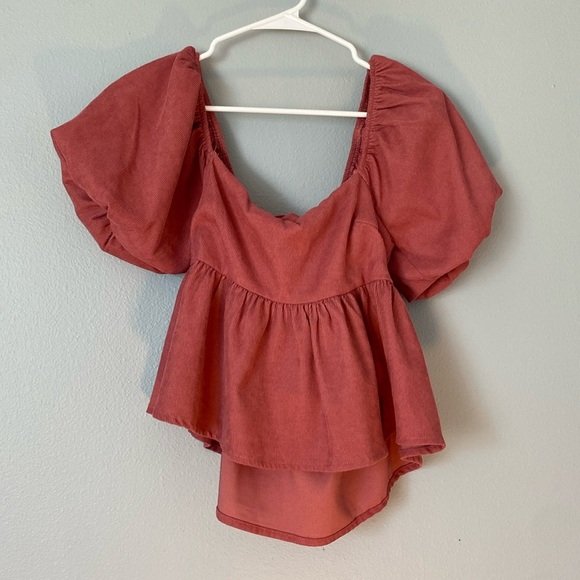 Francesca's Collections Puff Sleeve Blouse in Brick Red - Picture 1 of 5